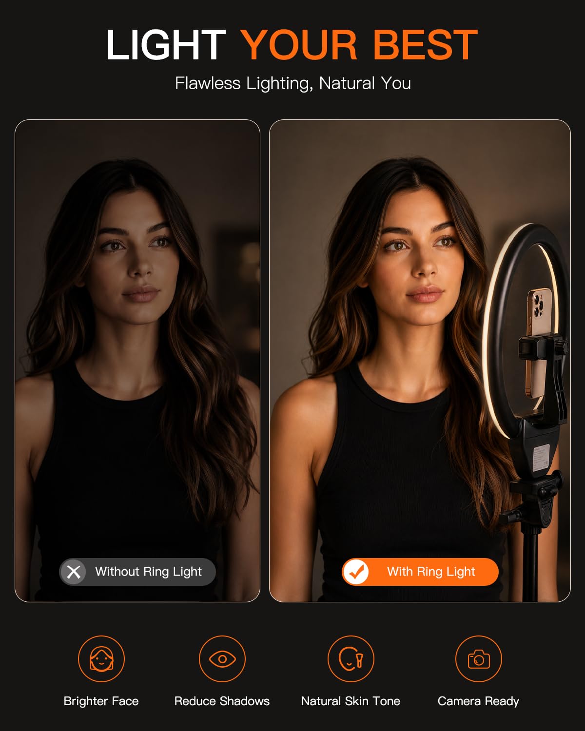 SENSYNE Ring Light with Stand, 50" Phone Tripod with Wireless Remote