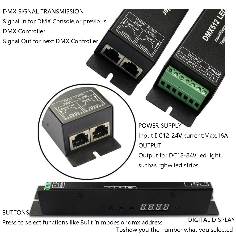 4CH DMX Decoder DMX512 Controller DC12-24V 4A/CH