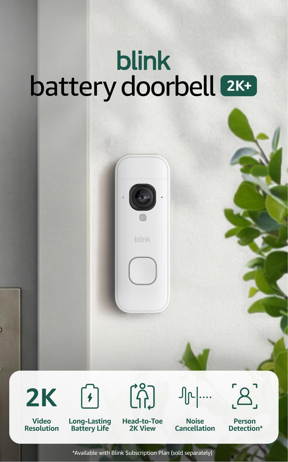 Blink Battery Doorbell 2K+ (newest model) — Wireless video doorbell, 2K video resolution, enhanced audio. Sync Module Core included – System (White)