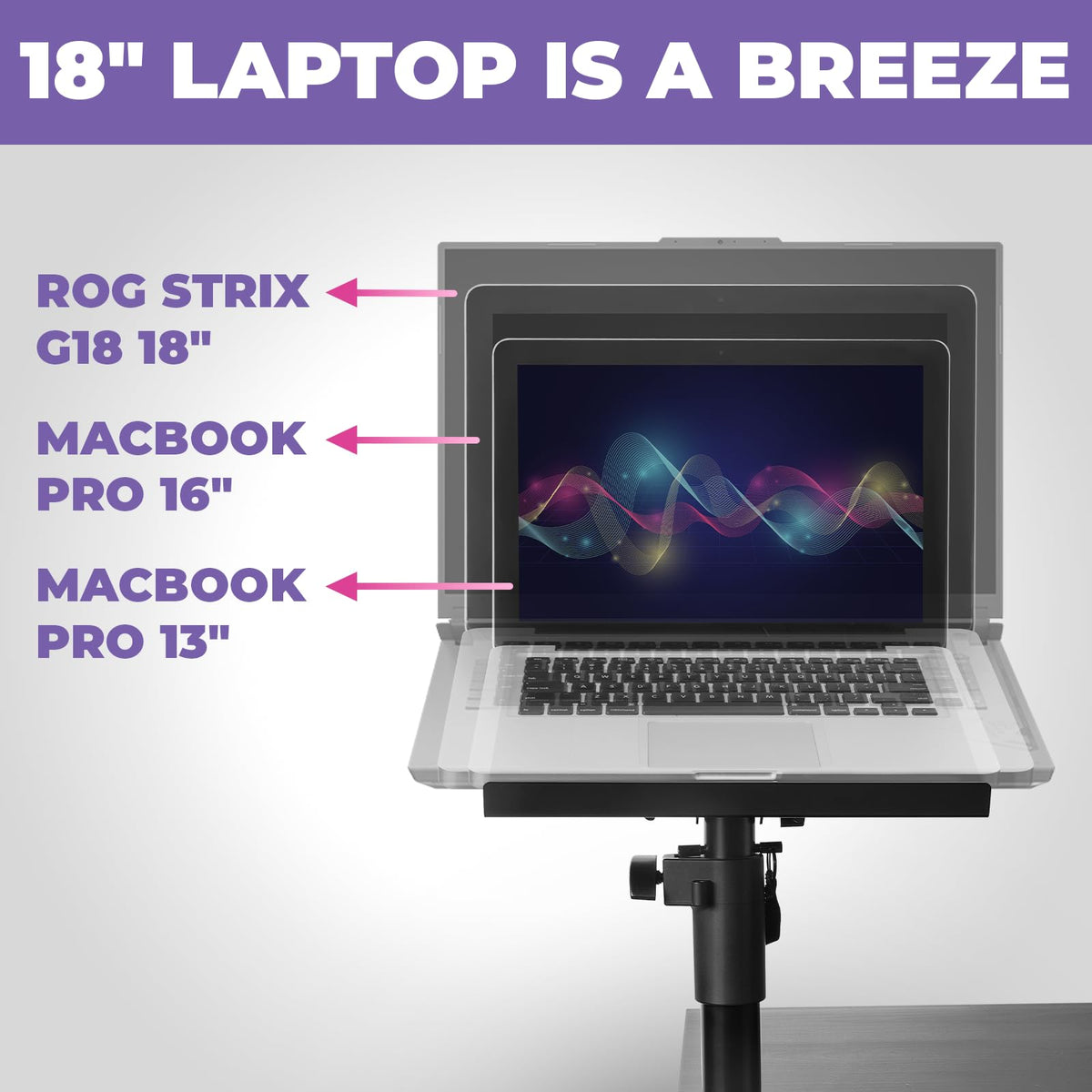 Liquid Stands Laptop Desk Mount for Piano, Keyboard & DJ Workstations - 9x12.5 Adjustable Laptop Arm Mount for Desk Holds Up to 65 LBS– Ergonomic & Adjustable Design