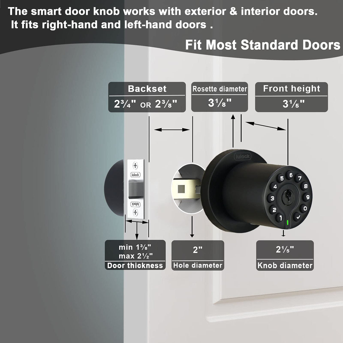 iulock IU-20 Code Door Lock, Electronic Door Knob with Keypad and Key, Auto Lock, Waterproof, Passage Function, Long Battery Life,50 Codes, Easy to use and Install for Office/Warehouse/Bedroom/Garage