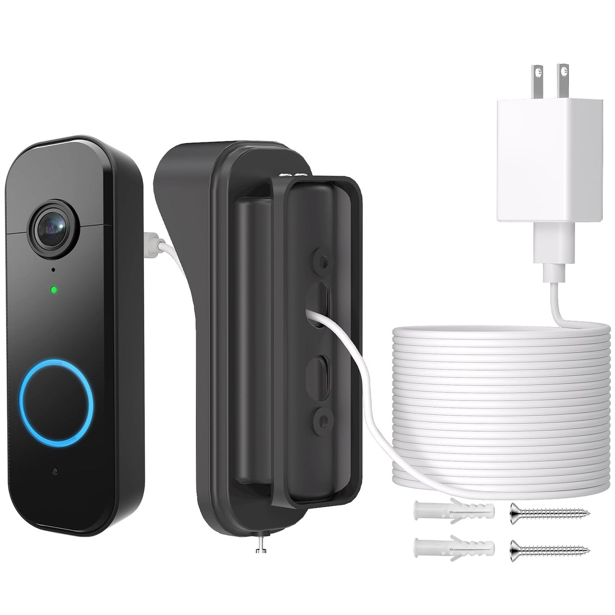 Power Adapter Kit for myQ Video Doorbell, 25FT/7.5M Weatherproof Charging Cable and Adjustable Swivel Doorbell Mount, Continuous Charging Your Doorbell, Compatible with Homes, Apartments - Black