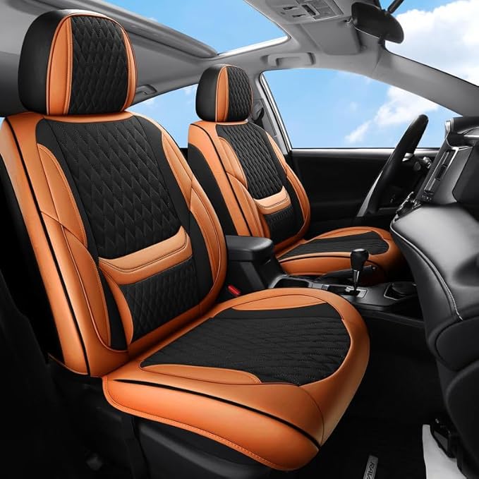 Car Seat Covers Full Set Custom Fit for Ford Escape 2001-2026 - Premium Faux Leather with Lumbar Support | Breathable, Waterproof, Anti-Slip, Durable (Black&Brown,Full Set)