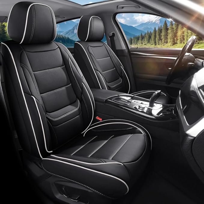 Car Seat Covers Custom Fit for Chevrolet/Chevy Cobalt 2004-2010 , Premium Faux Leather Waterproof Car Seat Protectors with Lumbar Support, Breathable Anti-Slip Easy to install(Black&White,Full set)