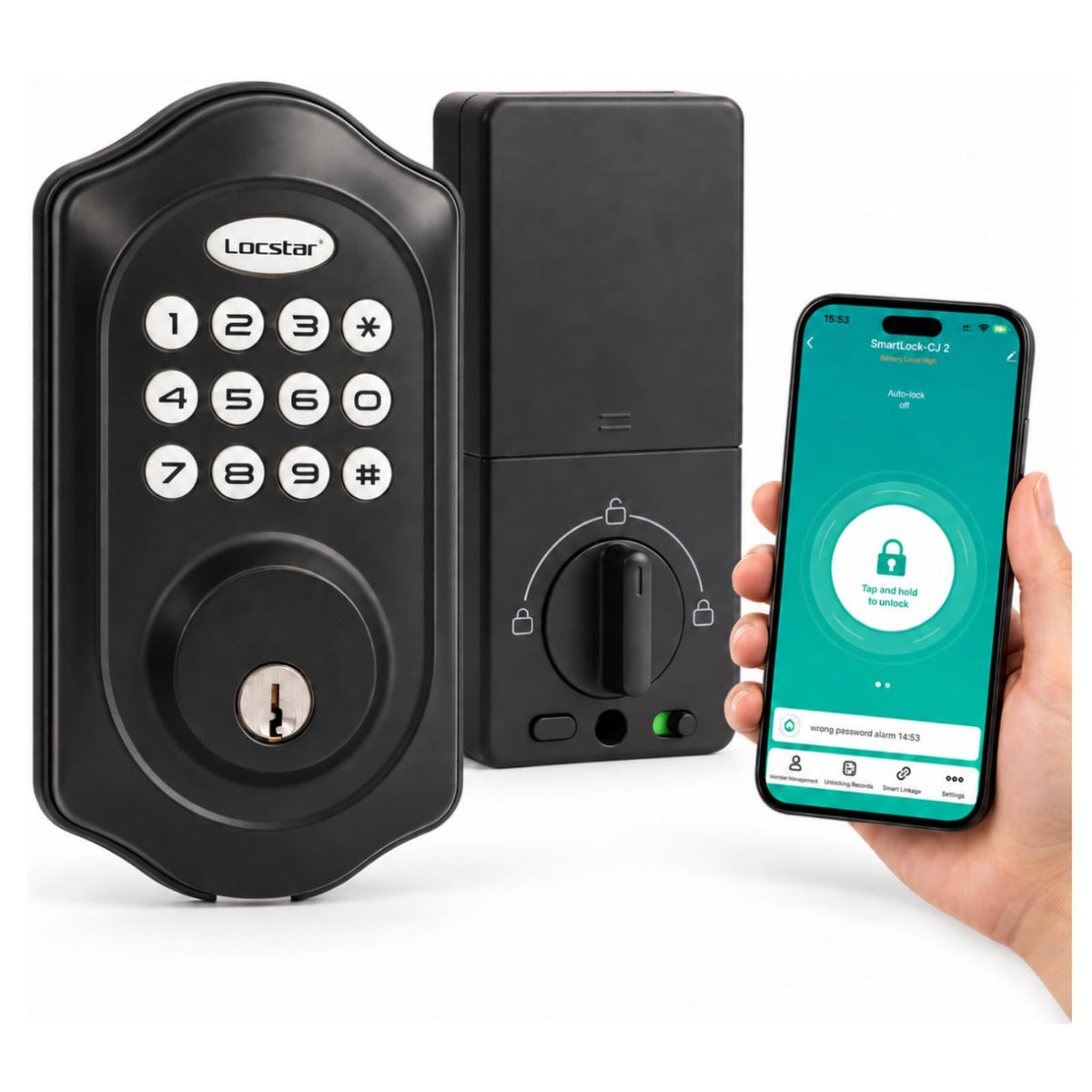 Locstar Keyless Entry Door Lock, Keypad Deadbolt with App, Matte Black