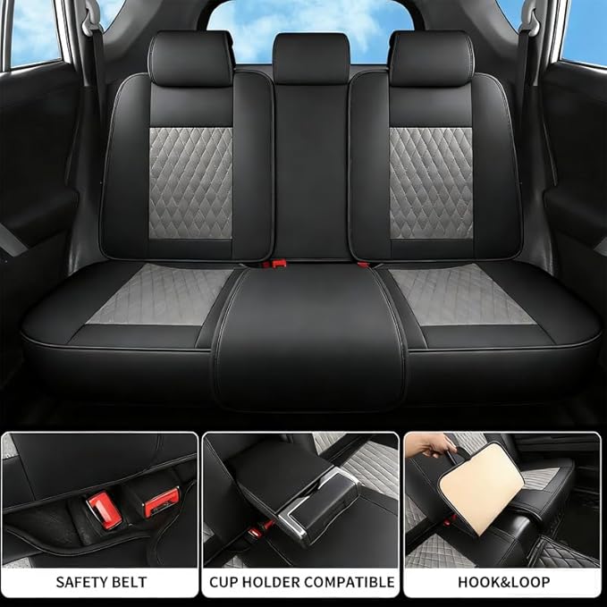 Car Seat Covers Full Set Custom Fit for Saturn Ion 2003-2010 - Premium Faux Leather with Lumbar Support | Breathable, Waterproof, Anti-Slip, Durable (Black&Gray,Full Set)