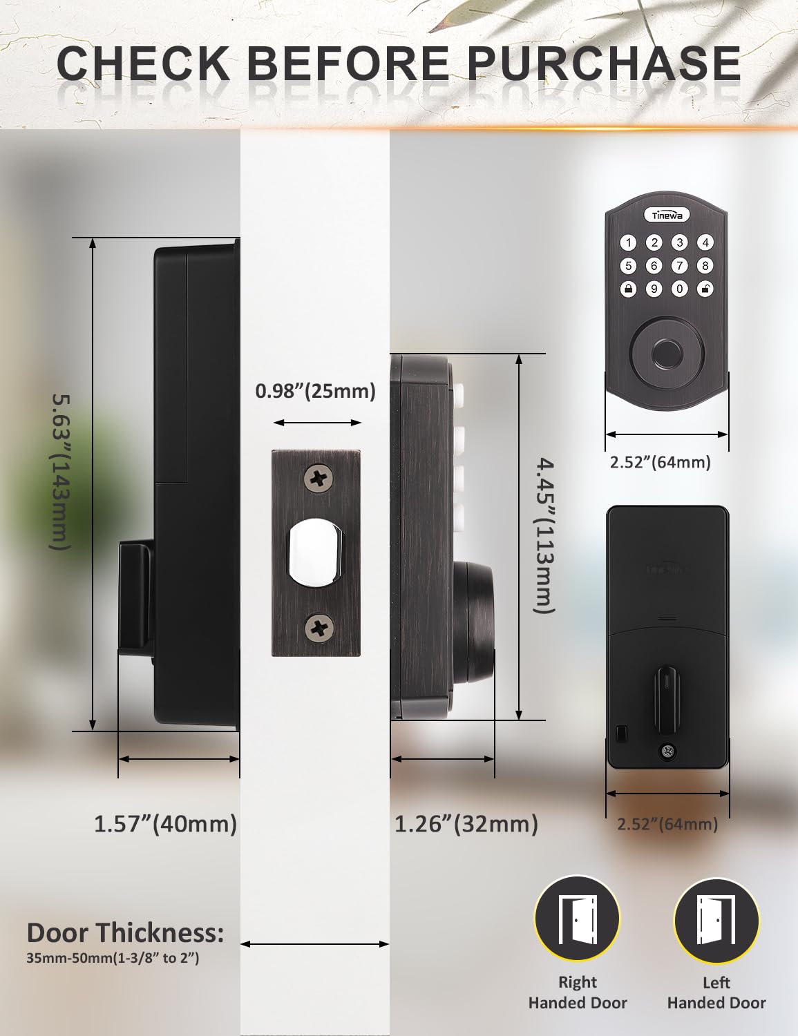 Tinewa Smart Locks for Front Door - Oil Rubbed Bronze Keyless Entry Door Lock Deadbolt, Electronic Digital Keypad Deadbolt with Fingerprint, APP Control, Easy Installation, Home Security