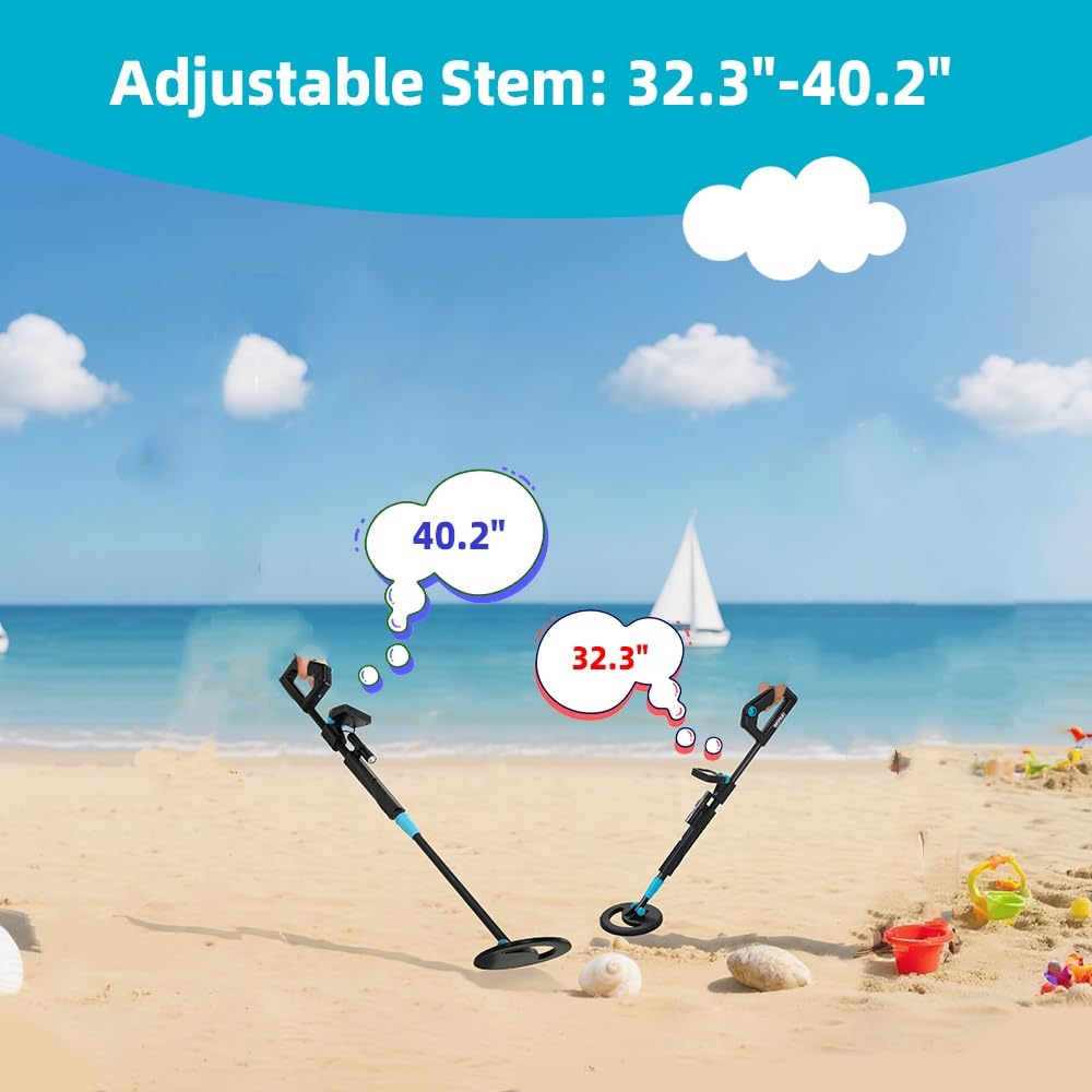 allsun Metal Detector for Adults &Beginner,High Sensitivity Gold Detector LCD Display, 6" Rainproof Search Coil, Adjustable Height,Lightweight for Beach, Park, Coin & Relic Hunting