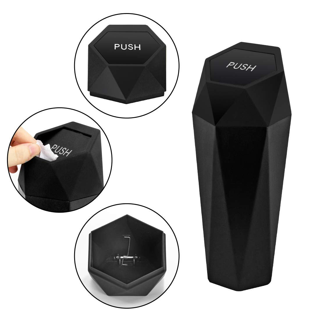 OUDEW Car Trash Can with Lid, Leakproof, 30 Trash Bags, Black, 2 Pack