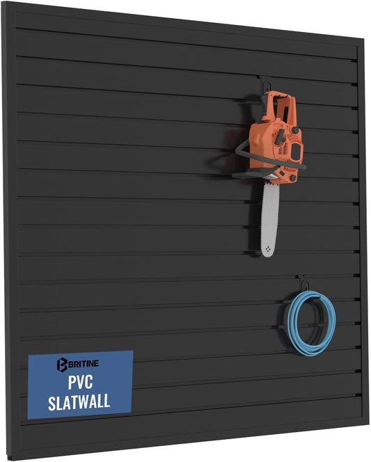 Slatwall Panel Garage Organizer PVC Slatwall Heavy Duty Wall Mounted Rack, Interlocking Slat Wall Panels for Tool Organization Peg Board(Black 4 x 4 ft)