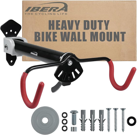 Ibera Bike Wall Mount - Secure Bike Storage up to 18kg with Adjustable Frame Holder & Soft Rubber Cradles - Garage Bike Rack for Road, MTB, Kids, Hybrid Bikes - Easy Installation & Space-Saving Design