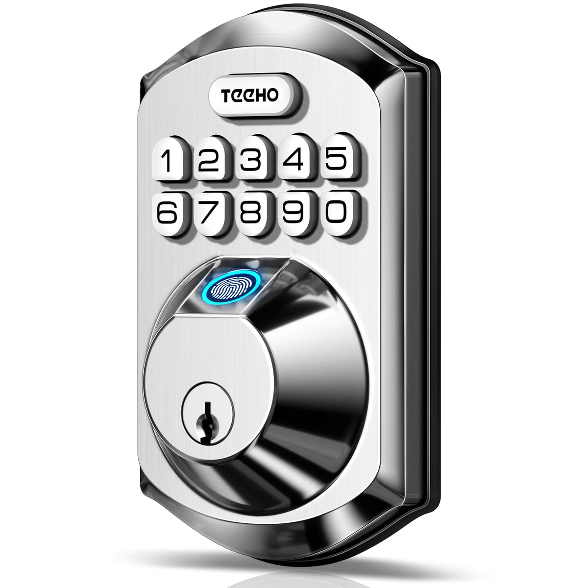 TEEHO TE002 Fingerprint Deadbolt with Keypad for Front Door, Satin Nickel