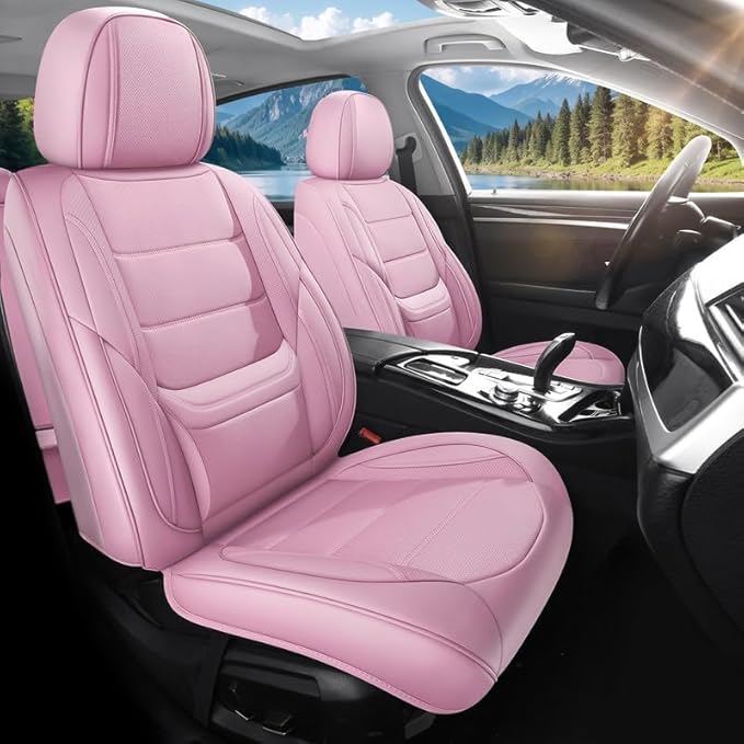 Car Seat Covers Full Set Fit for Buick Century 1997-2005, Premium Faux Leather Waterproof Car Seat Protectors with Lumbar Support, Breathable Anti-Slip Easy to Install(Pink,Full Set)