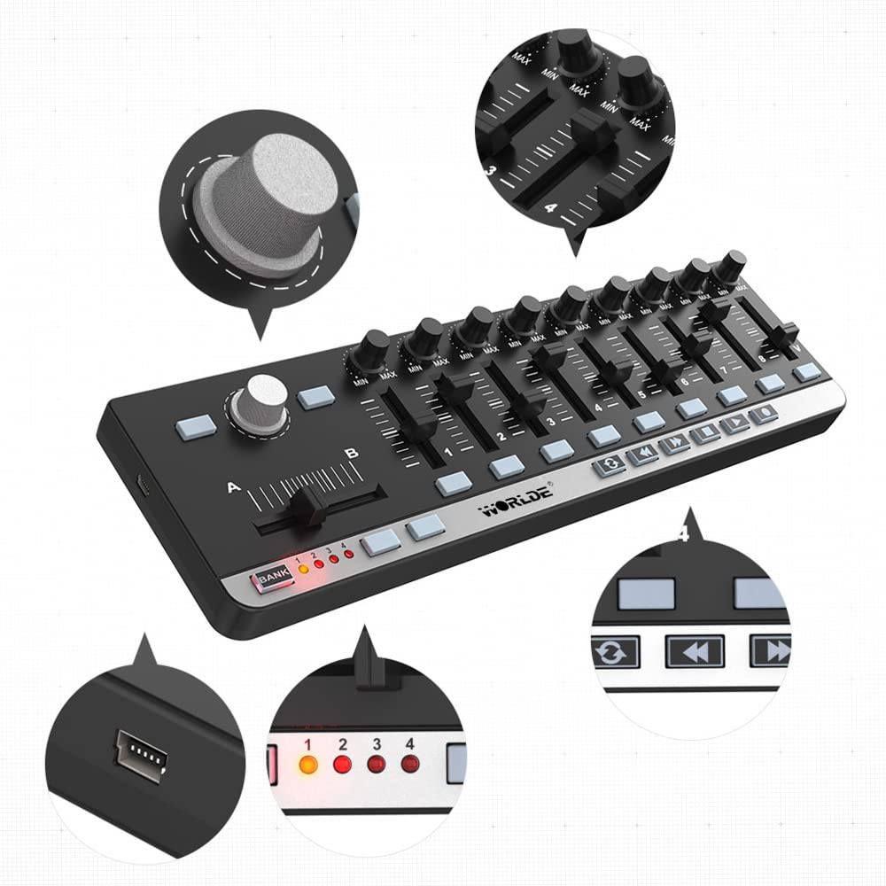Btuty USB MIDI Controller with 9 Faders 9 Knobs for Music Production