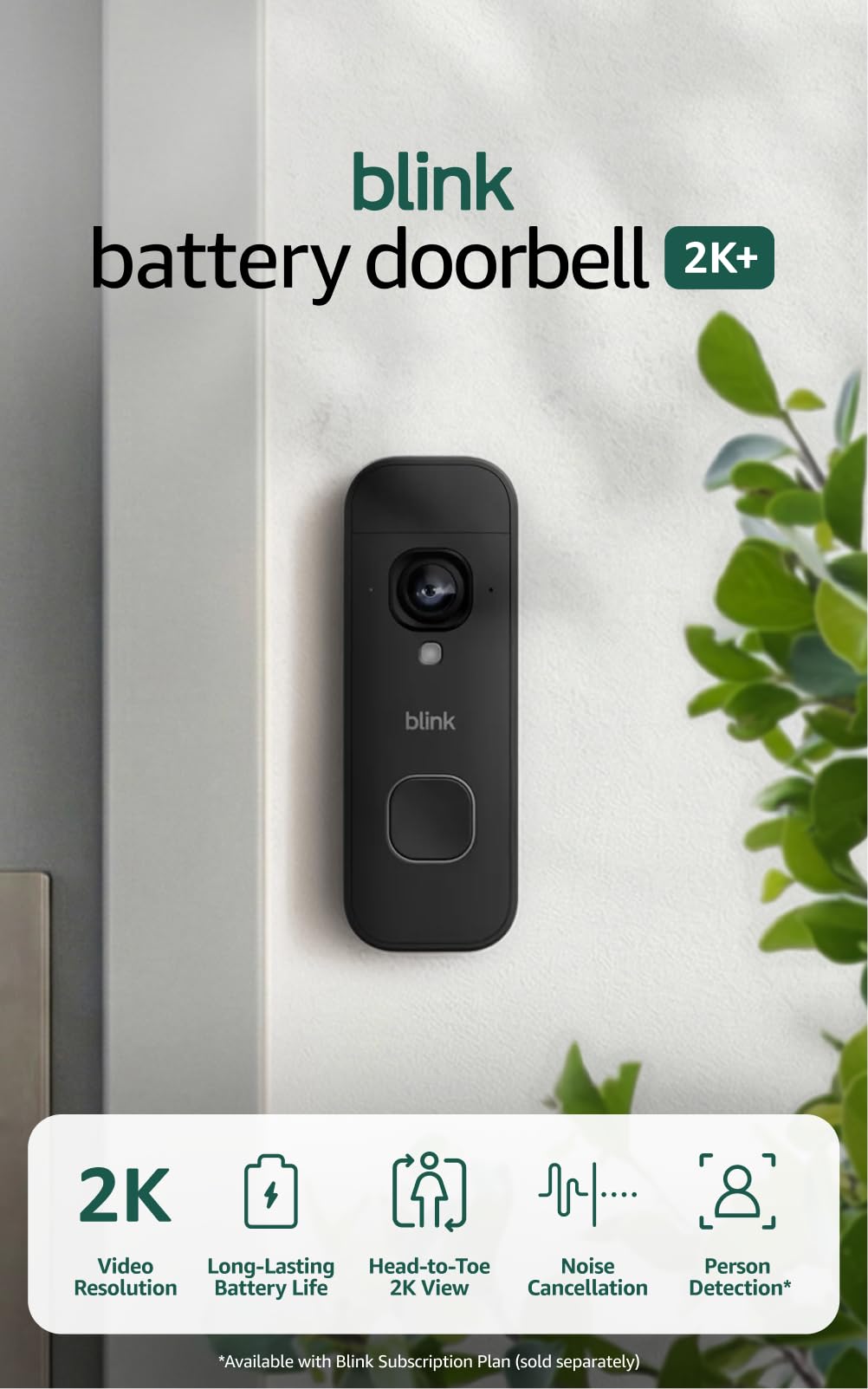 Blink Battery Doorbell 2K+ (newest model) — Wireless video doorbell, 2K resolution, enhanced audio. Required Sync Module not included – Add-On (Black)