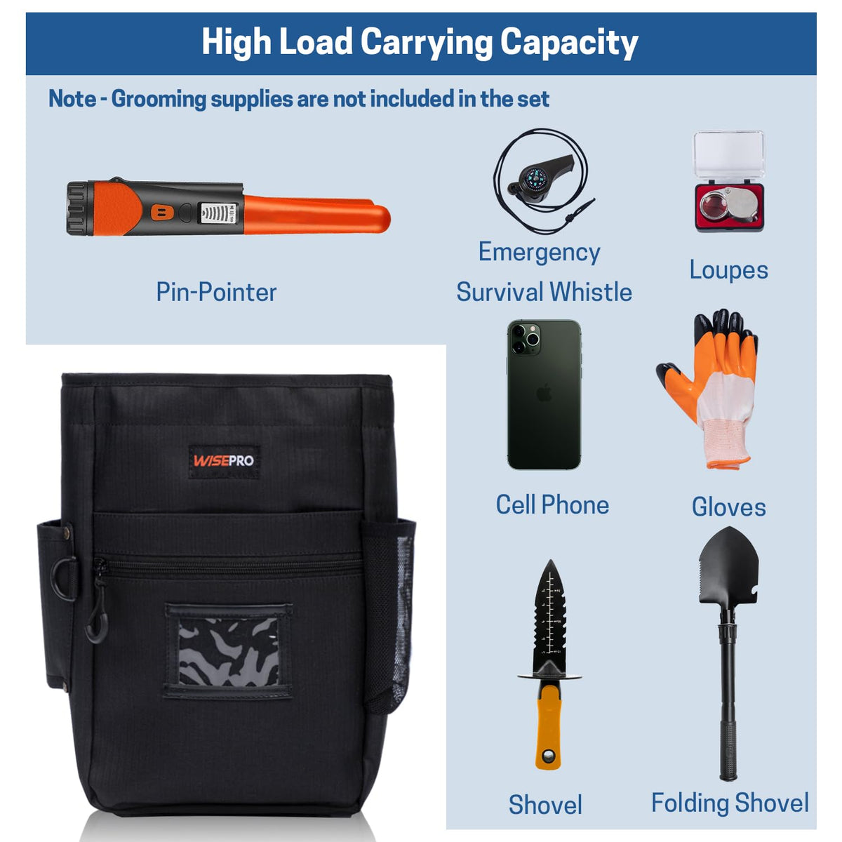 WISEPRO Metal Detecting Finds Bag Waist Digger Tool Pouch