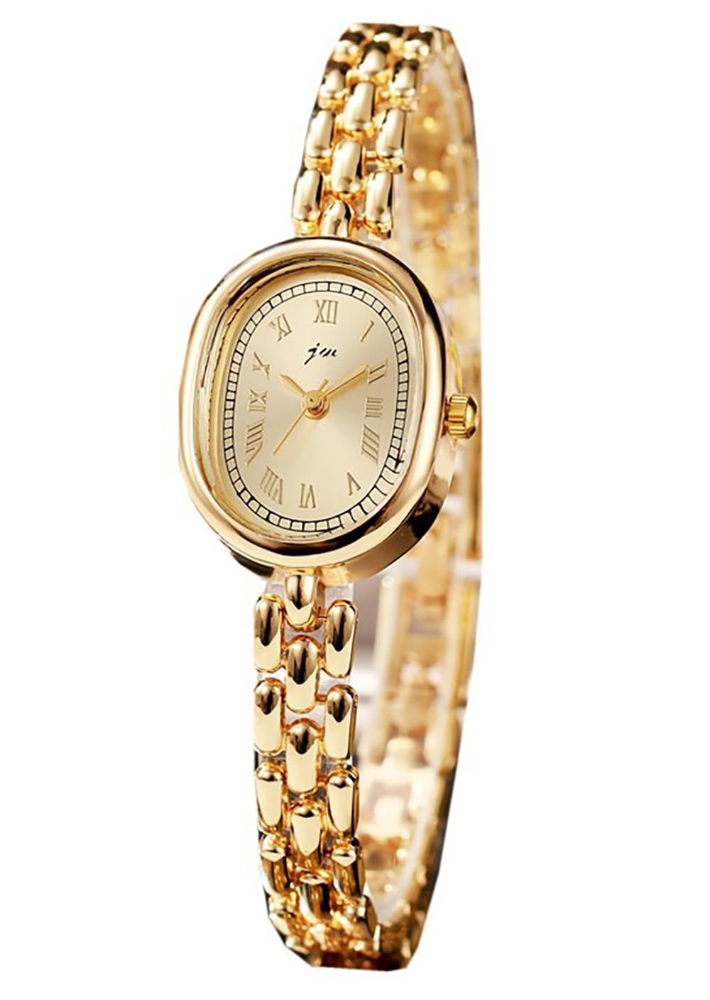Women’s Bracelet Watch Small Face Oval Quartz Analog Wristwatch (Gold)