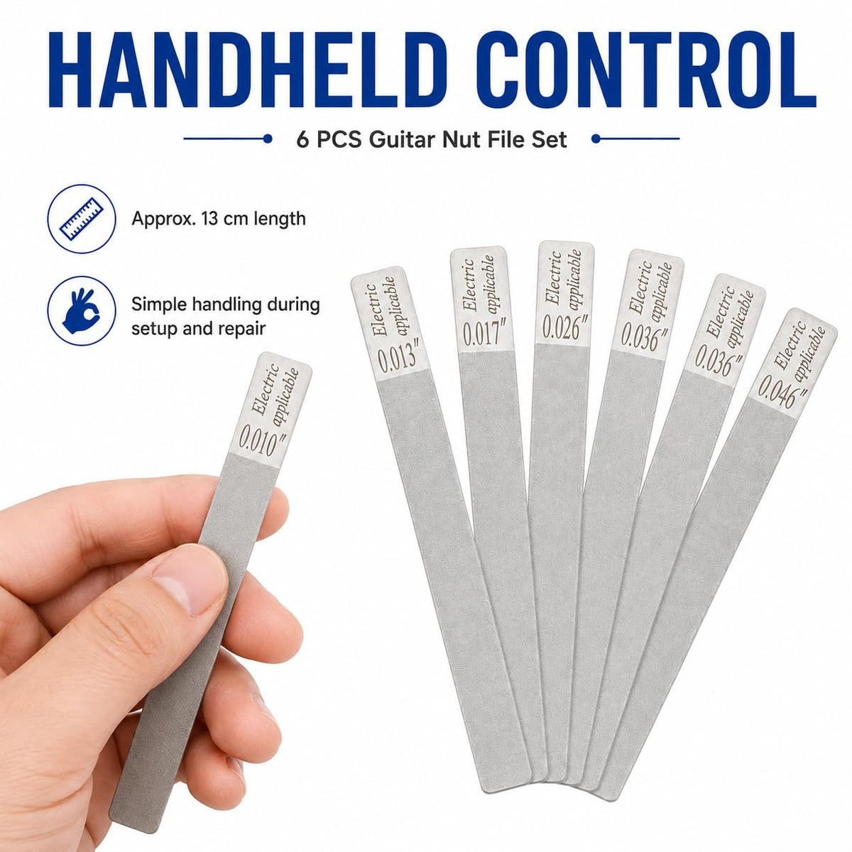 6Pcs Guitar Nut Files Fret Crowning Slot Filing Tool Kit for Acoustic Guitar Electric Guitar Bass Ukulele, Stainless Steel Luthier Repair Tool Set (for electric 10-46)