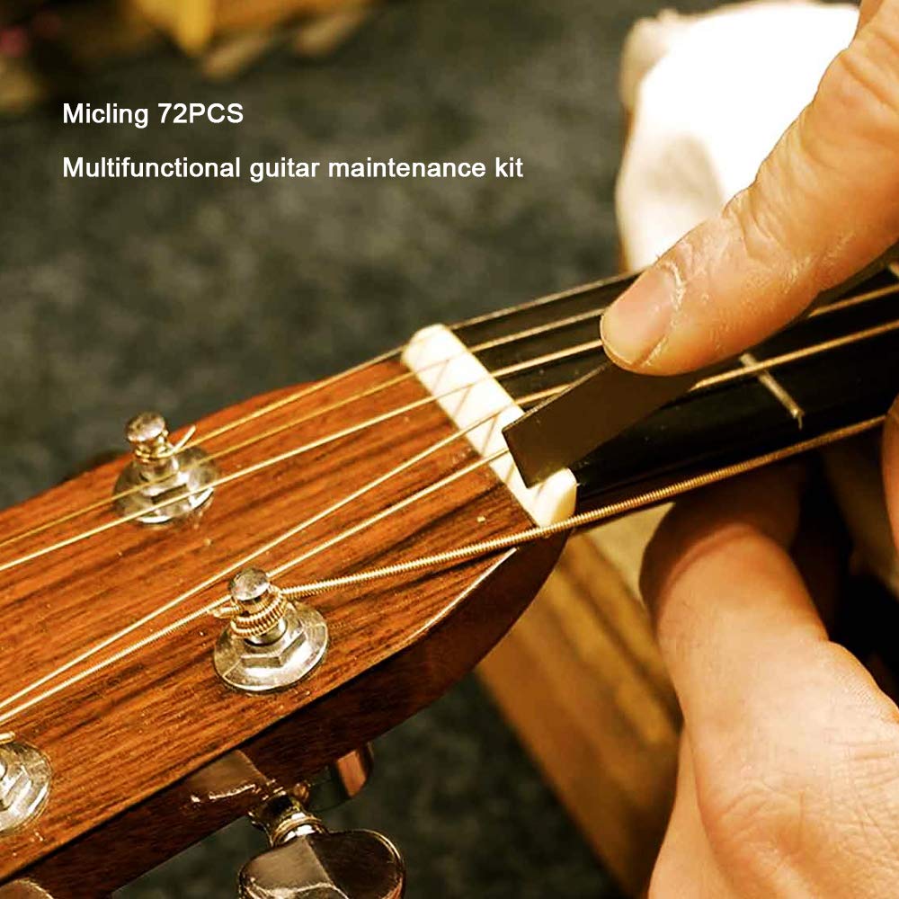 72PCS Guitar Tool Kit，Professional Guitar Repairing Maintenance Tool Kit with Guitar Strings Picks Bridge Pins Gauge Guitar Accessories Gift for Acoustic Guitar Electric Guitar Ukulele Bass Banjo