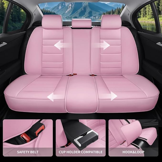 Car Seat Covers Full Set Custom Fit for Mercury Milan 2006-2011 - Premium Leather with Lumbar Support, Breathable, Anti-Slip & Excellent Seating Experience (Pink, Full Set)