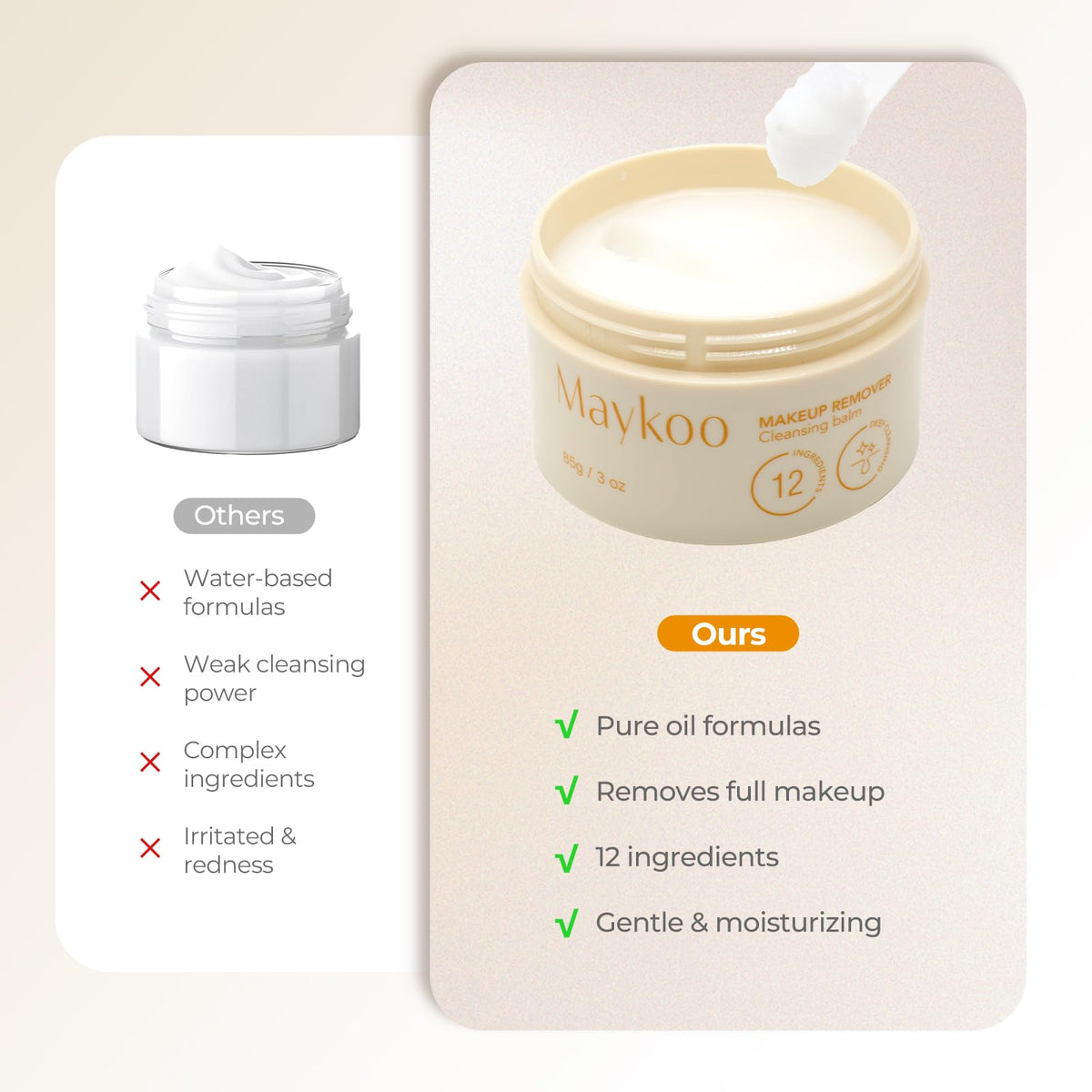 MAYKOO Makeup Remover Balm Hydrating Deep Cleansing Balm for Face，85 g/3 oz