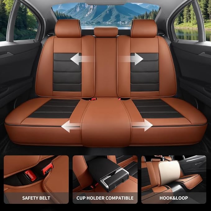 Car Seat Covers Full Set Custom Fit for Buick Lacrosse 2004-2019-Luxury Leather with Lumbar Support, Breathable, Waterproof, Anti-Slip, Durable, Easy to Install (BlackBrown,Full Set)