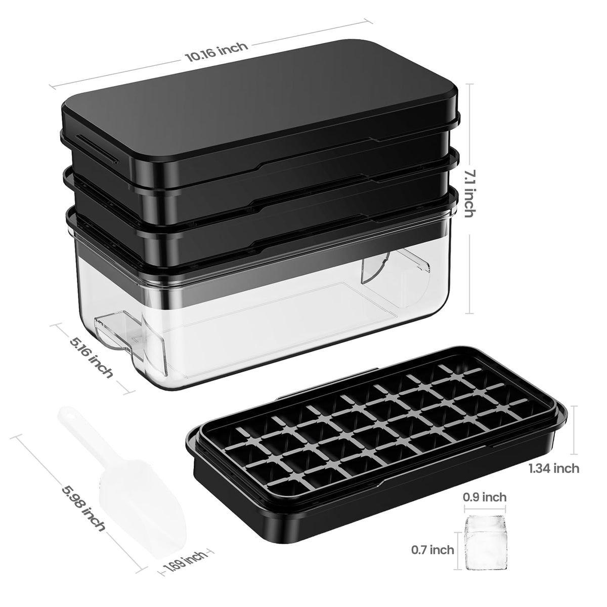 PHINOX 1" Ice Cube Tray with Lid and Bin, Easy Release 96 Cubes for Freezer
