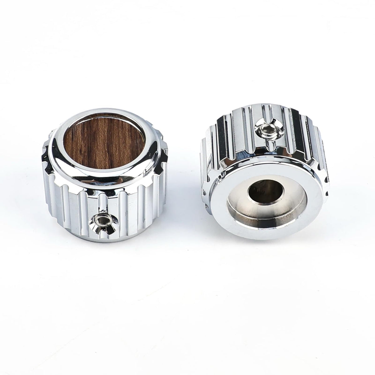 OVSAL 2Pcs Aluminum Alloy Electric Bass Guitar Knobs 6.5mm（1/4"） Potentiometer Shaft Flat Top Speed Control Metal Volume Tone Knobs for Electric Bass Guitar Replacement (Chrome -Wood Grain Top)