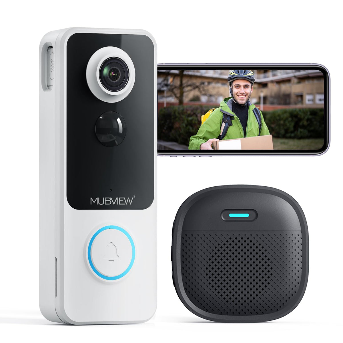 MUBVIEW Wireless Video Doorbell Camera with Chime, No Subscription, 1080p