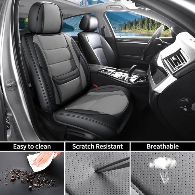 Car Seat Covers Full Set Custom Fit for Ford Taurus 1999-2018 - Premium Leather with Lumbar Support, Breathable, Anti-Slip & Excellent Seating Experience (Black&Gray, Full Set)