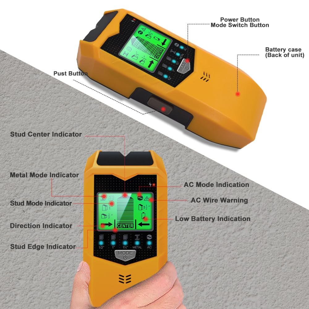 Mocita Stud Finder Wall Scanner 5-in-1 with Live Wire Detection