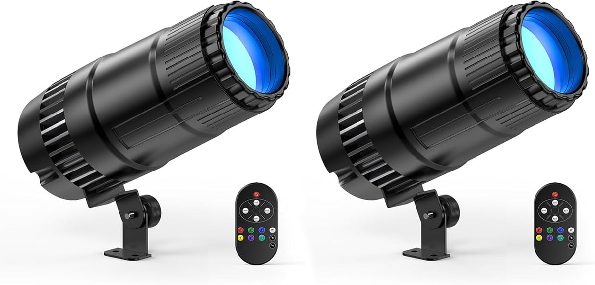 20W Pinspot Light with Remote,RGBWYP+Cyan LED Beam Spot Lights,Ultra Bright Mirror Disco Ball Spotlight Stage Light for DJ Disco Party Bar Club Show Wedding Children's Theater (Black, 2 Pack)