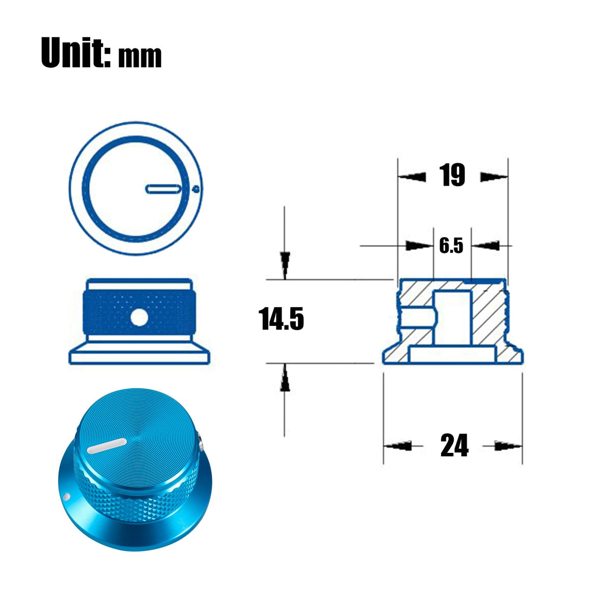 4Pcs Electric Guitar Knobs Blue Aluminium Volume Tone Speed Control Knob for Les PAU SG Stratocaster Telecaster Tele Guitar Parts (Blue)