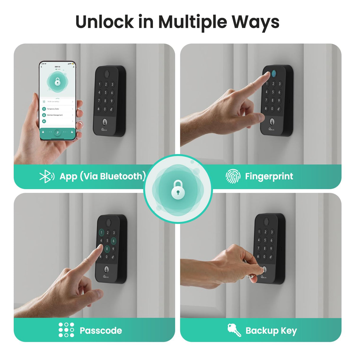 TREATLIFE Smart Door Lock with WiFi Bluetooth Gateway, Keyless Entry Door Lock with Code, Fingerprint and Keypad Deadbolt for Front Door, App Remote Control, Auto Lock, Black