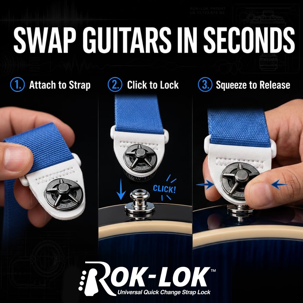 Rok Lok PRO Guitar Strap Lock - 2 Pack (Black) - No Mods Required