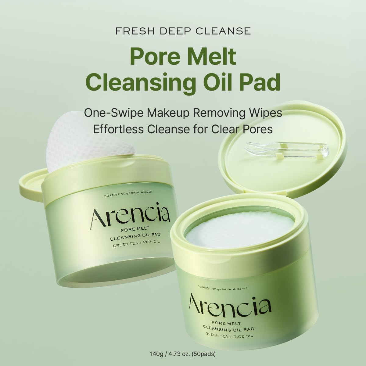 Arencia Pore Melt Cleansing Oil Pad, Easy Makeup Removing with Cleansing Wipes with Green Tea, Rice, Ceramide, 50 Pads
