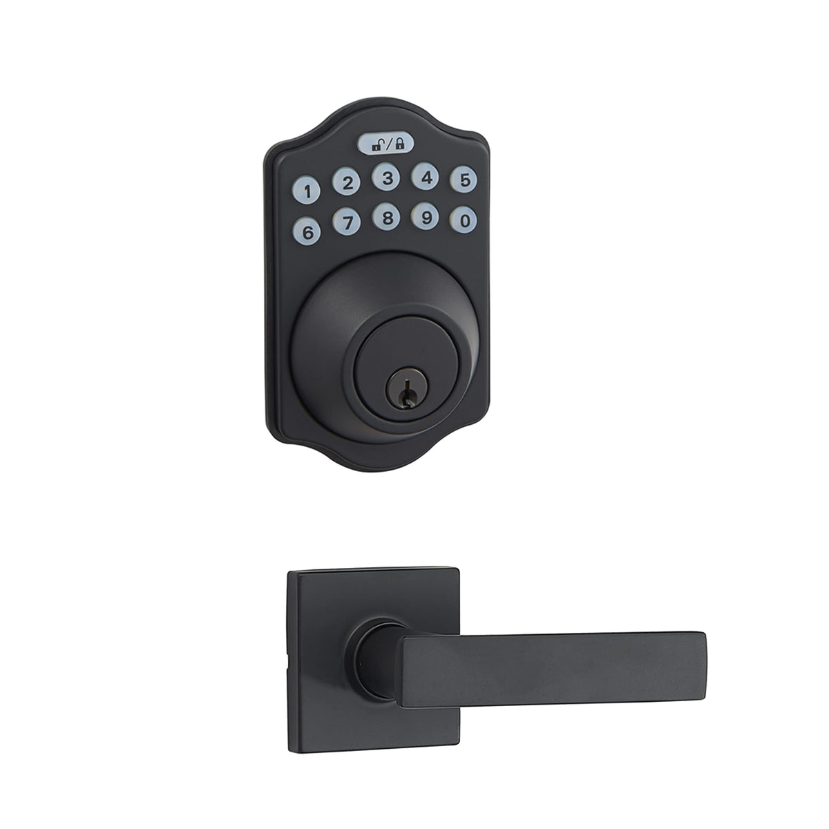 Amazon Basics Traditional Electronic Keypad, Keyless Entry Door Lock Deadbolt with Handle Set, Easy Installation, Matte Black