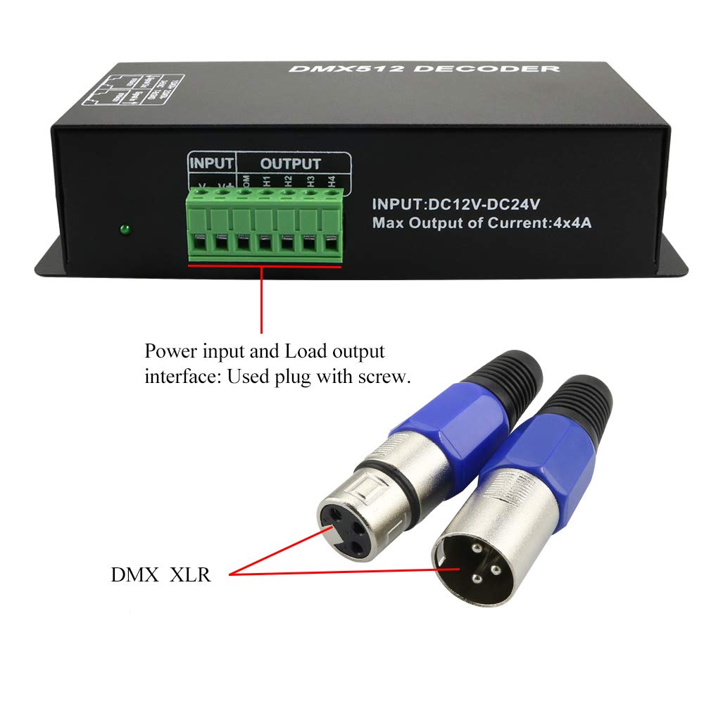 AZIMOM LED 4Channel DMX Decoder Controller with Digital Display DC5V-24V 4X4A DMX512 led Controller for RGB Tape Strip Light Decoder Dimmer