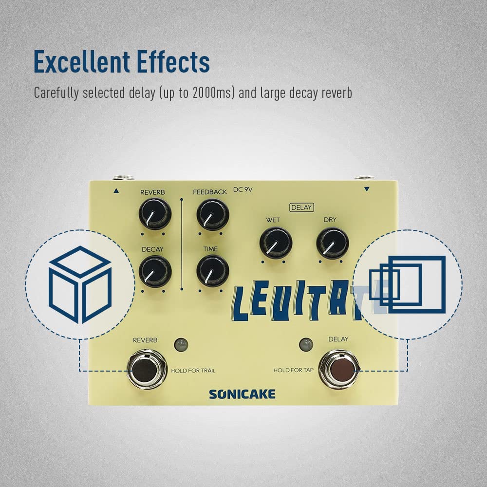 SONICAKE Delay Reverb 2 in 1 Guitar Effects Pedal - Levitate