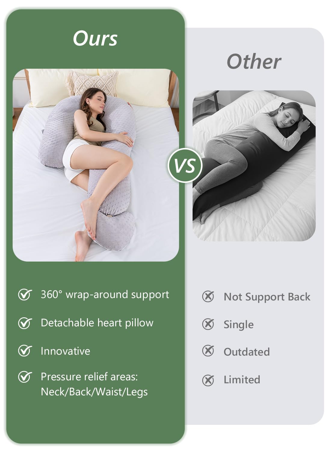 Meiz Question Mark Body Pillow for Adults & Couples, Dual-Sided Velvet Long Bolster Pillow with Detachable Heart Cushion for Hugging, Full Body Support Pillow for Side Sleepers & Back Support