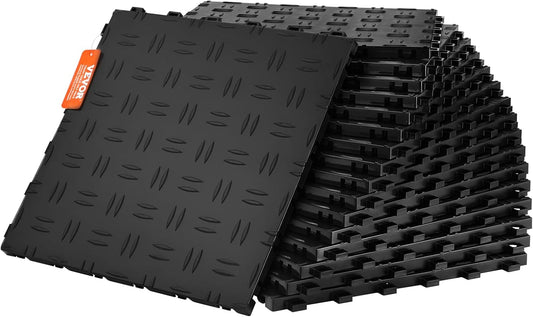 VEVOR Garage Tiles Interlocking, 12 x 12 x 0.53 inch 50 Pack Garage Floor Covering Tiles, Non-Slip Double-Sided Texture Garage Flooring Tiles, for Garages, Basements, Repair Shops, Black