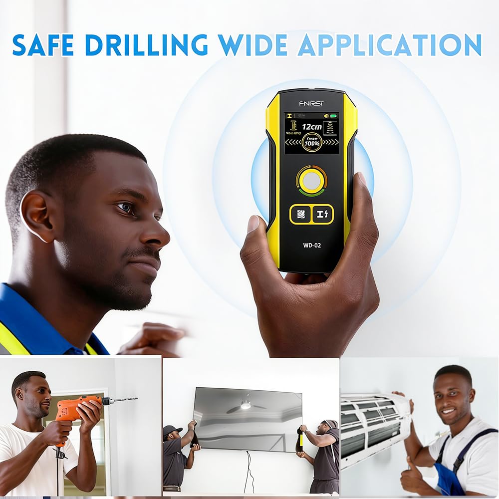 Premium Wall Scanner Stud Finder, Electronic Wall Stud Detector for Wood, Metal Studs, AC Wires, Joists, Pipes, Wire and Water Pipe Stud Finder, Visible Positioning Hole for Accurate Center Detection