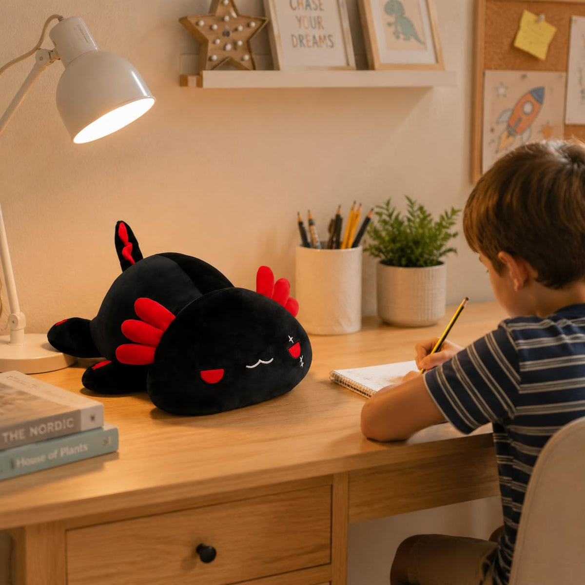 Axolotl Plush Pillow Cute Soft Stuffed Animal Plushie Toy, Black 12"