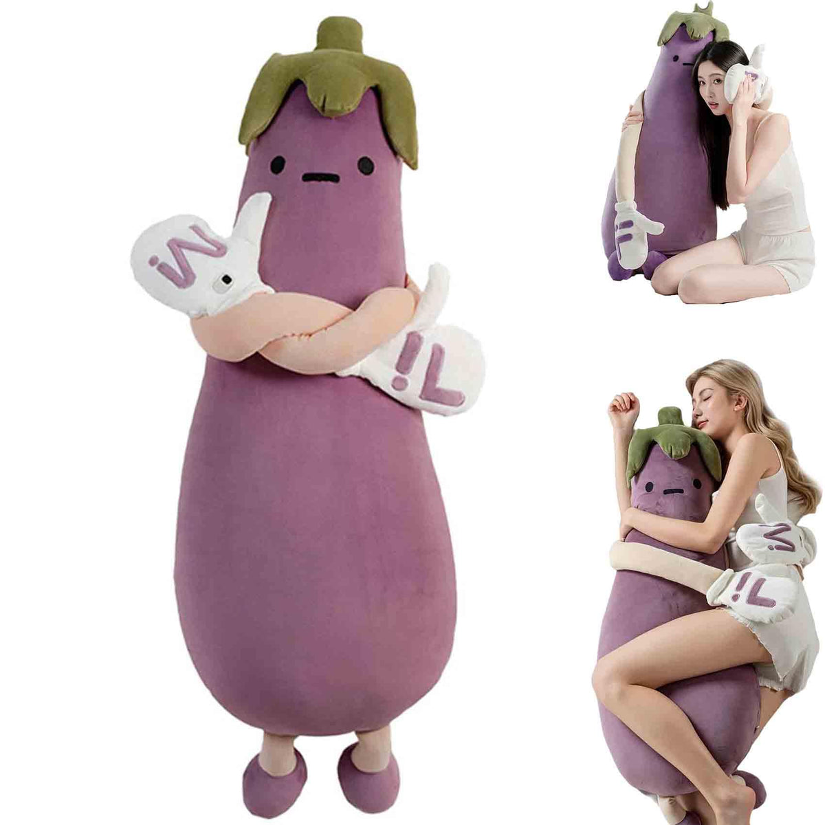 Eggplant Hugging Pillow,Eggplant Patting Pillow with RC Heat&Pat Arm+Bluetooth Voice Recording,Long Leg Hugger Sleep Cuddle Pillows,Adult Ultimate Sleeping Buddy (Tapping Model, S:27 * 7 * 7.5in)