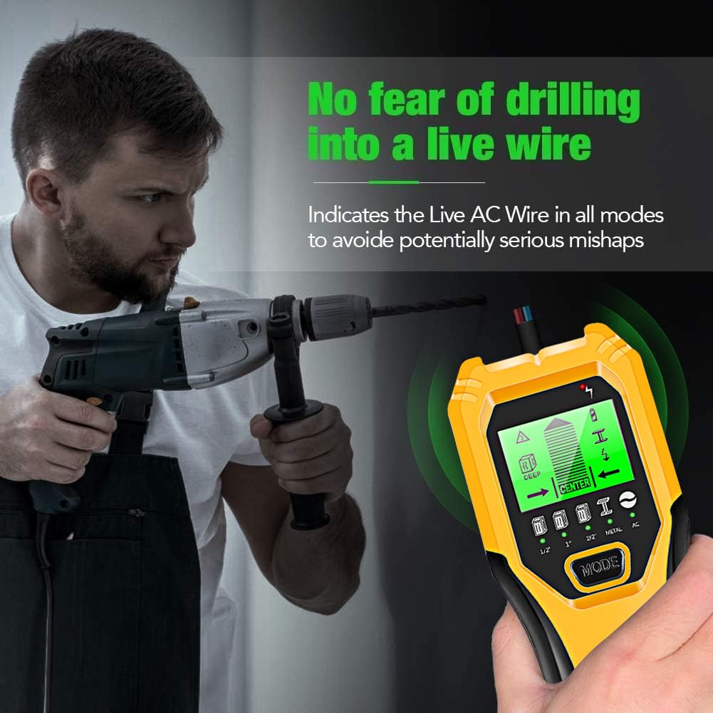 Stud Finder Wall Scanner 5 in 1 Multifunctional Upgraded Smart Wall Scanner, Stud Sensor Beam Detector with Battery for Wood Metal and AC Wire Detection, Comes with HD LCD Display and Audio Alarm