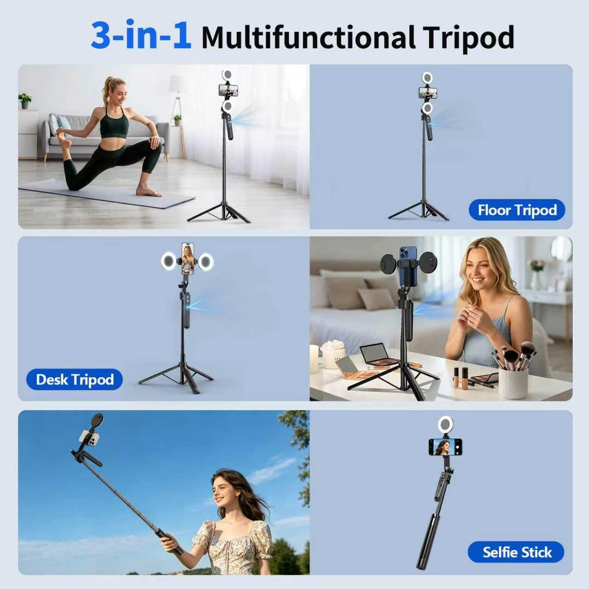 yAyusi 70.9" Auto Face Tracking Selfie Stick Tripod for iPhone with Light, No App, 360° Rotation Tripod that Follows Your Movement with Remote Control for Vlog/Live Stream/Video Recording