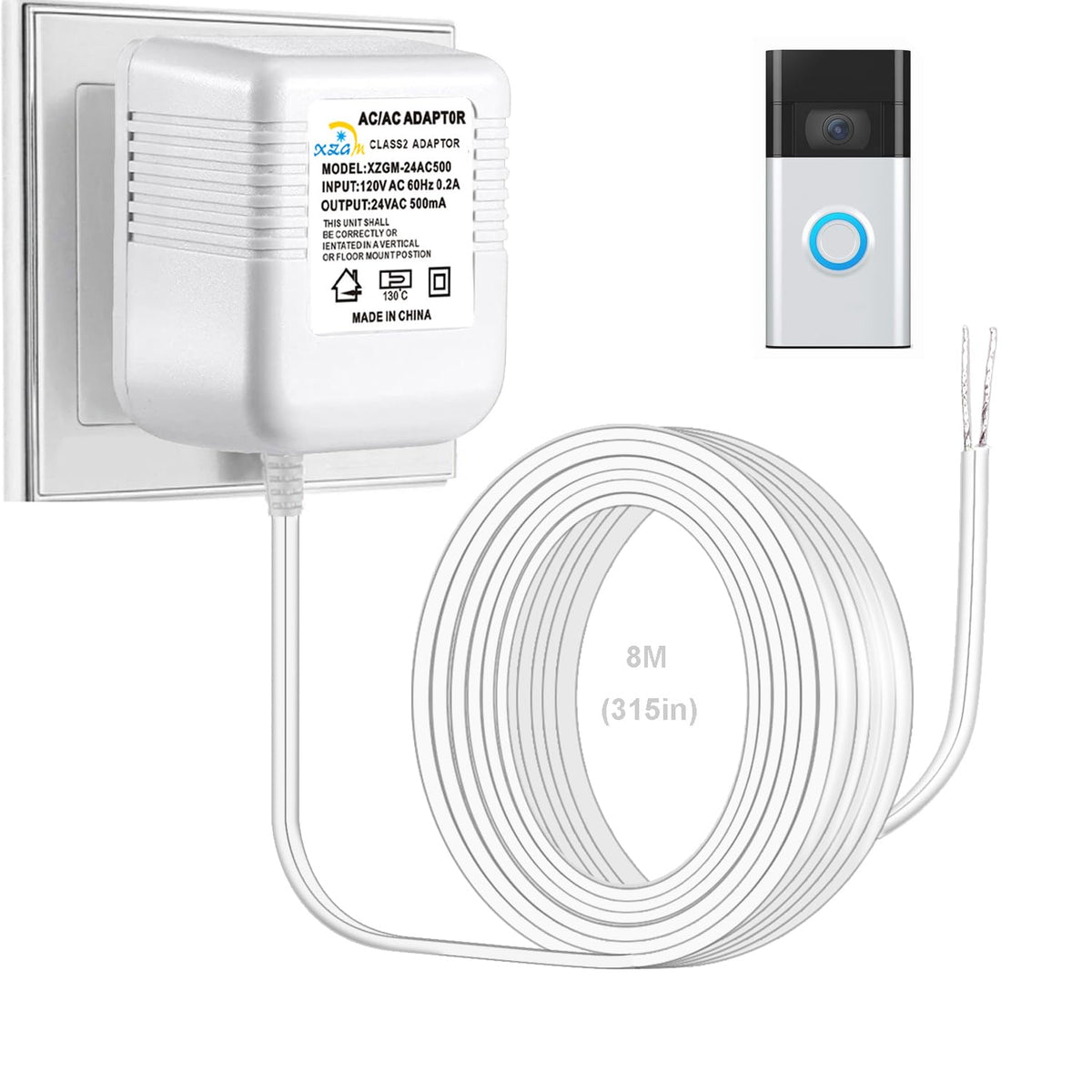 XZGm 24V 500MA Transformer for Ring Doorbell Nest Thermostat C-Wire 26FT