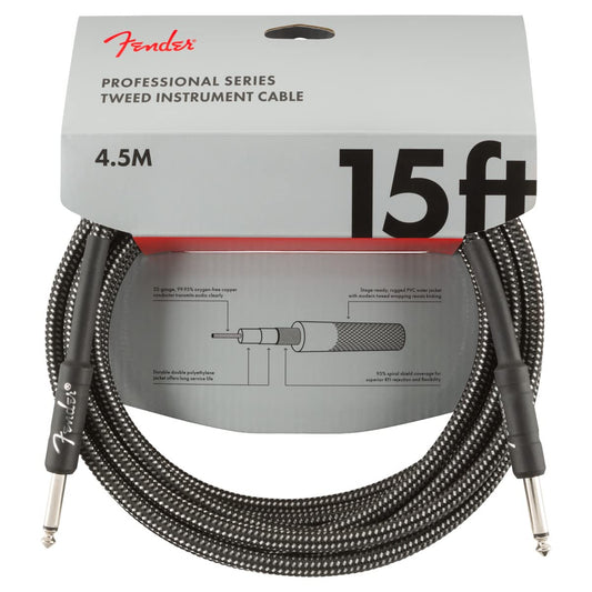 Fender Professional Series Tweed Instrument Cable, Guitar Cable, Guitar Accessories, Straight/Straight, Gray, 15ft