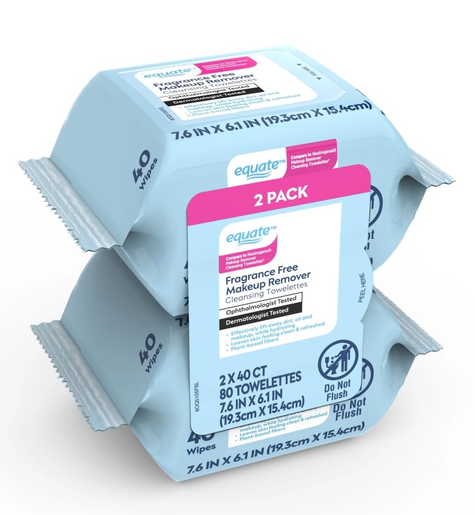 Equate Facial Fragrance-Free Cleansing & Makeup Remover Towelettes, 40 Count, 4 Pack, and CARD Gift of Maker Explorador