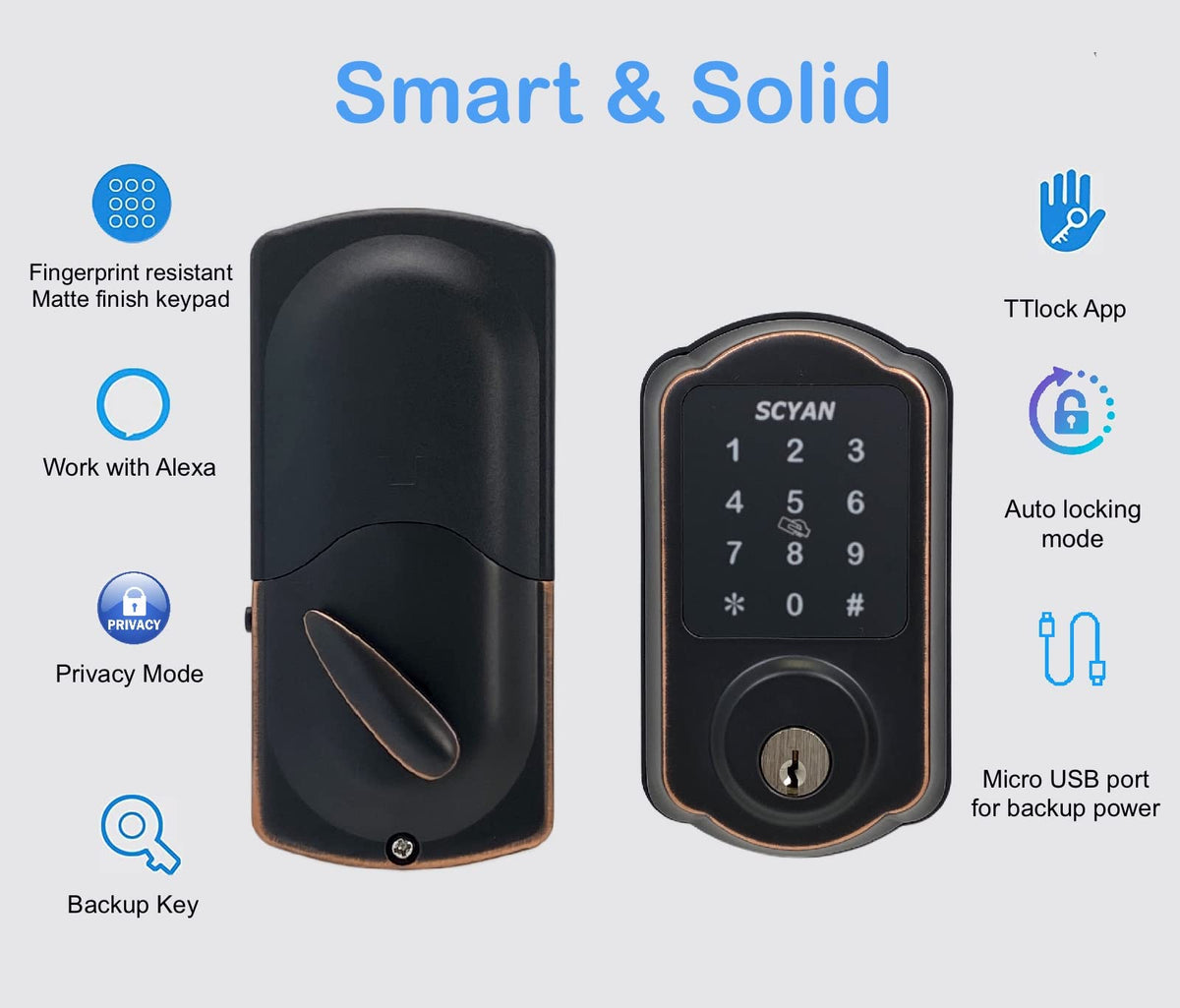 Smart Deadbolt Lock, SCYAN D1 Deadbolt with Touchscreen Keypad, Keyless Entry Door Lock, Auto Locking, for Home, Airbnb, Rental House (Aged Bronze)
